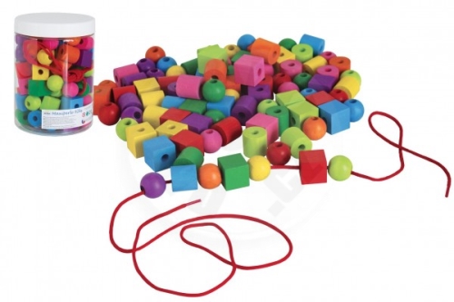 Detoa Maxiperle dřevěné barevné se Šnůrkou 92ks v plastové dóze