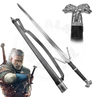 Luxusní 1,5-ruční meč "Witcher - Zaklínač stříbrný" s pevnou pochvou a zádovým popruhem